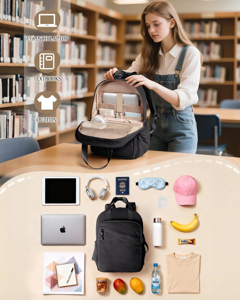 Smasrob Women Backpack with 15.6” Laptop Sleeve for Travel, Work and College, Lightweight Water-resistant Backpack for Women with 8 Pockets, Black - Image 2