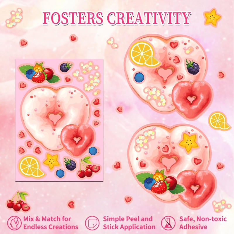 Ozepao 27 Sheets Make A Face Donut Sticker Sheets For Kids | Make Own Dessert Stickers For Birthday Party Favors Crafts Treat Boxes Decorations - Image 3