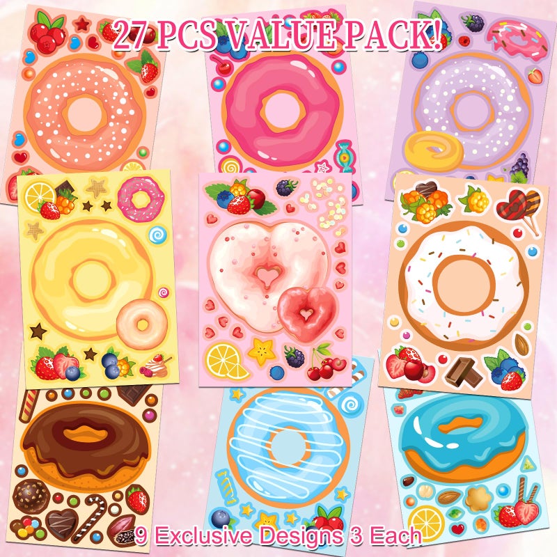 Ozepao 27 Sheets Make A Face Donut Sticker Sheets For Kids | Make Own Dessert Stickers For Birthday Party Favors Crafts Treat Boxes Decorations - Image 2