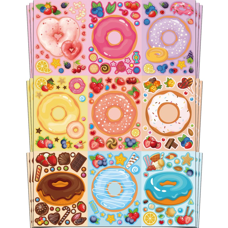 Ozepao 27 Sheets Make A Face Donut Sticker Sheets For Kids | Make Own Dessert Stickers For Birthday Party Favors Crafts Treat Boxes Decorations - Image 1