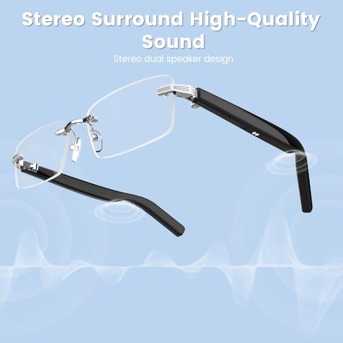 Faifxo Smart Glasses Rimless Smartglasses with Bluetooth Speaker,Remote Control Photo Taking/UV Protection Voice Control (Photochromic Lenses) - Image 4