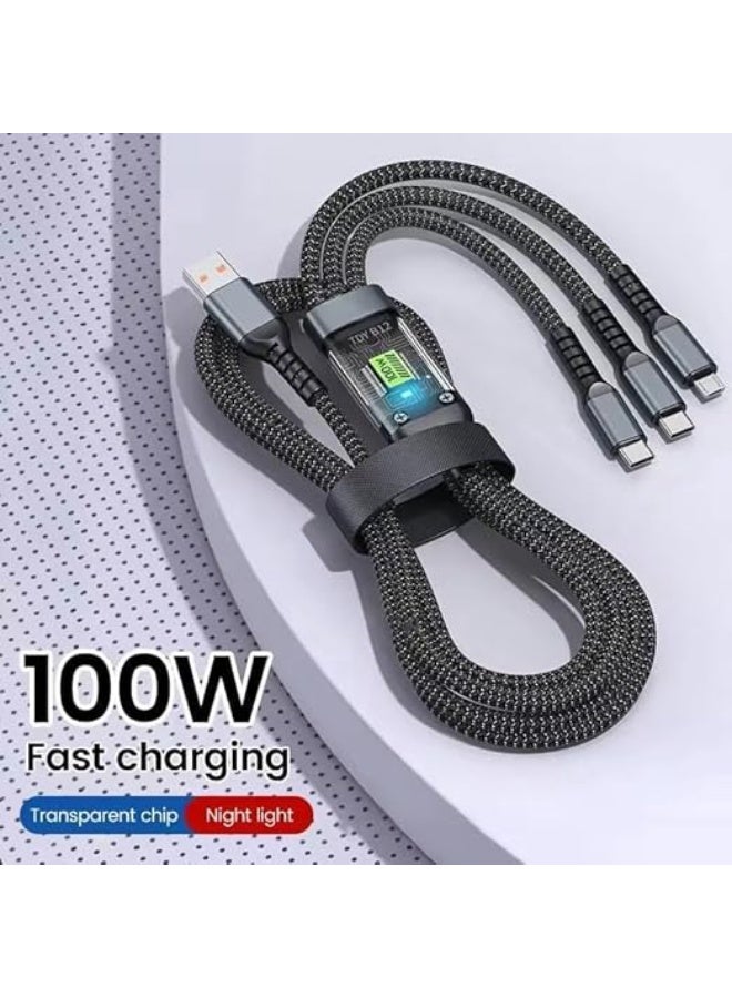 PROMASS 3-in-1 Fast Charging Cable 100W – Type-C, Lightning & Micro USB - Image 2