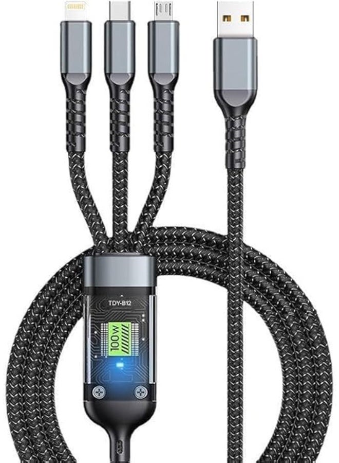PROMASS 3-in-1 Fast Charging Cable 100W – Type-C, Lightning & Micro USB - Image 1
