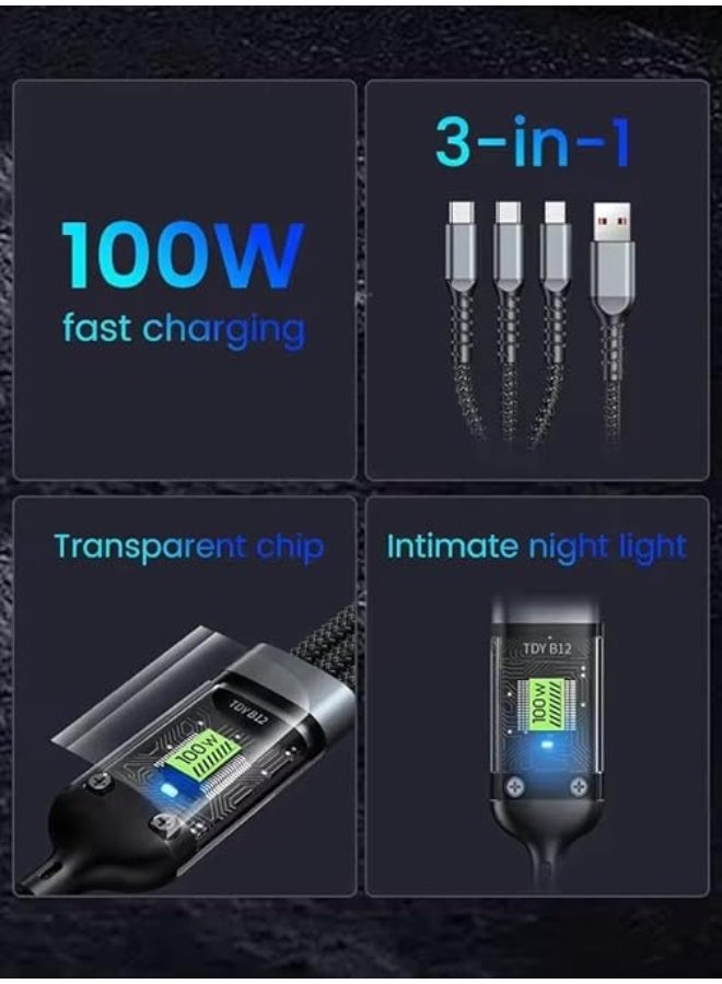 PROMASS 3-in-1 Fast Charging Cable 100W – Type-C, Lightning & Micro USB - Image 5