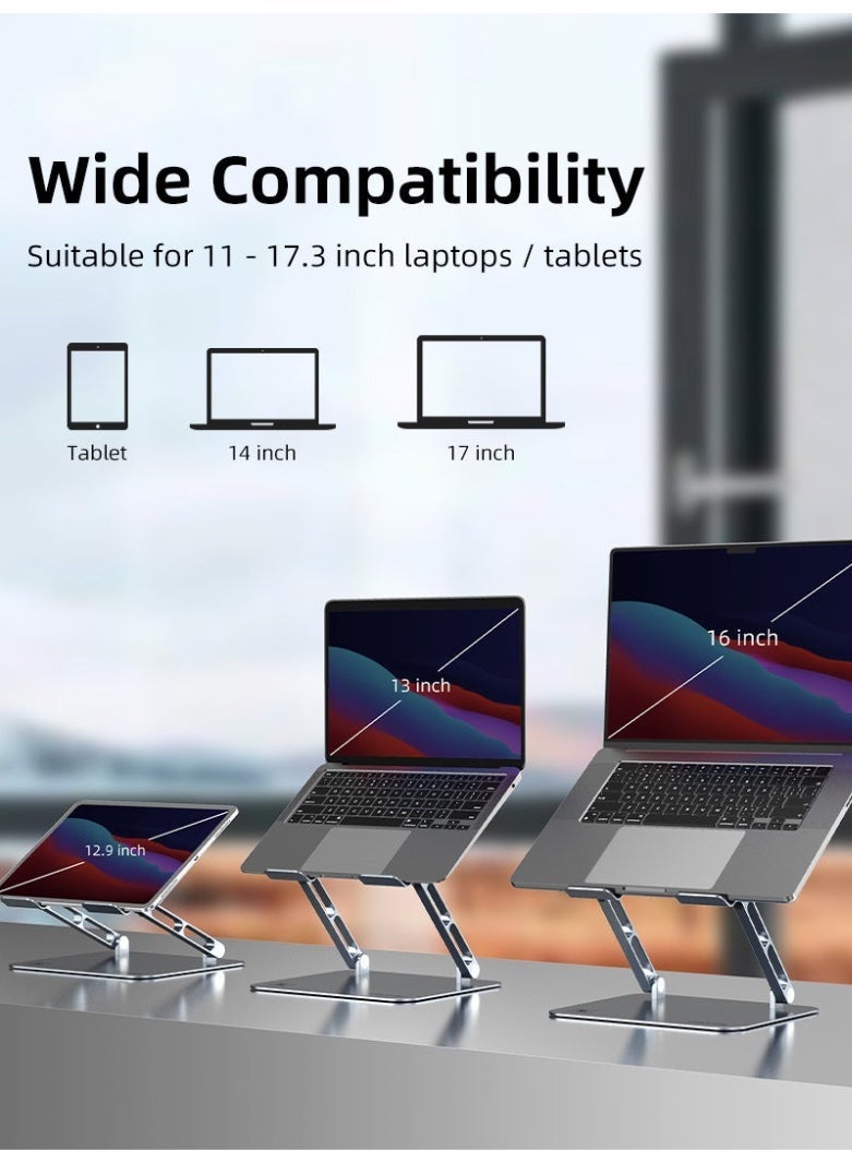 CABLETIME Adjustable Height Aluminum Laptop Stand for 17 Inch Laptop & MacBook, Ergonomic Foldable Desktop Riser Holder, Ventilated Cooling Design, Anti-Slip Base, Portable Office Desk Stand, Silver - Image 3