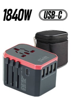 Swift محول السفر العالمي 5.6A محول الطاقة الدولي للشحن السريع 4 منافذ USB مع الحقيبة الحمراء  - Image 1
