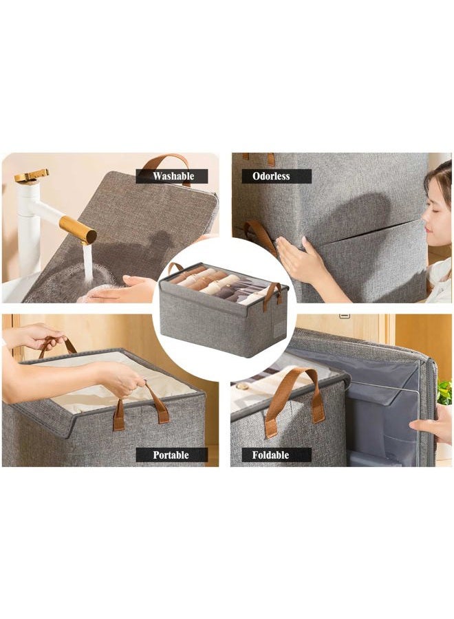 AARainbow Closet Clothes Organizer Bins 6 Pc, Fabric Box Storage Shelf Bins Stackable, Foldable Closet Shelf Storage Container with Lid, Fabric Storage Bin with Steel Frame, 23L (4 Gray with Lid) - Image 2