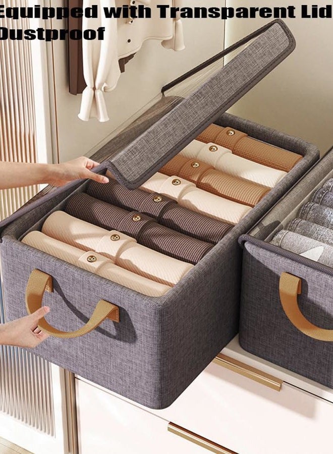 AARainbow Closet Clothes Organizer Bins 6 Pc, Fabric Box Storage Shelf Bins Stackable, Foldable Closet Shelf Storage Container with Lid, Fabric Storage Bin with Steel Frame, 23L (4 Gray with Lid) - Image 5