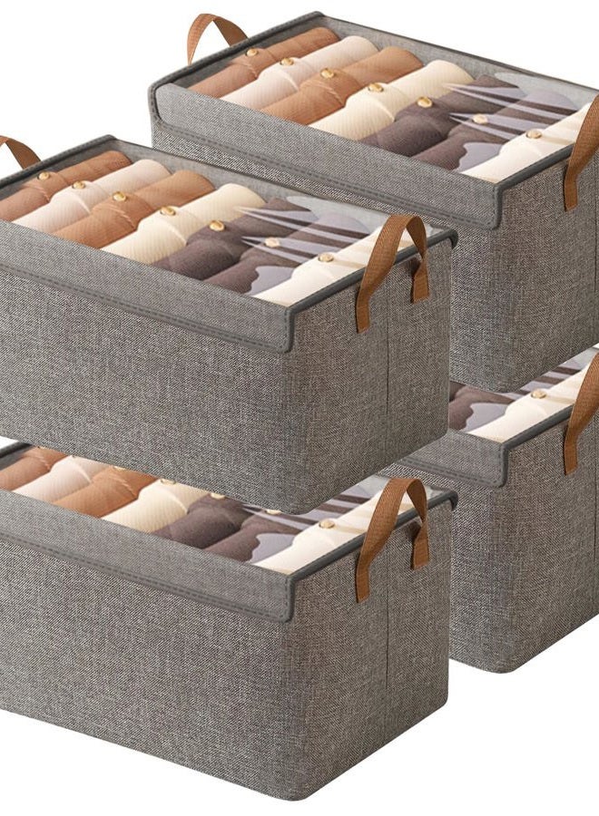AARainbow Closet Clothes Organizer Bins 6 Pc, Fabric Box Storage Shelf Bins Stackable, Foldable Closet Shelf Storage Container with Lid, Fabric Storage Bin with Steel Frame, 23L (4 Gray with Lid) - Image 1