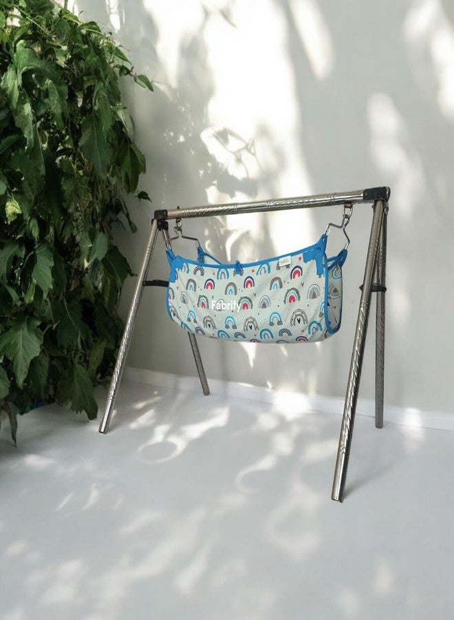 Fabrify Soft Cloth Swing Baby Cradle/Ghodiyu/Khoyu Hammock in Cool Cotton with Mosquito Net - Soft & Trendy Design for Newborns with Mosquito Net Cover with Zipper (Rainbow Design) - Image 3