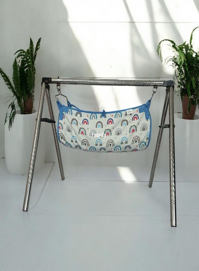 Fabrify Soft Cloth Swing Baby Cradle/Ghodiyu/Khoyu Hammock in Cool Cotton with Mosquito Net - Soft & Trendy Design for Newborns with Mosquito Net Cover with Zipper (Rainbow Design) - Image 2