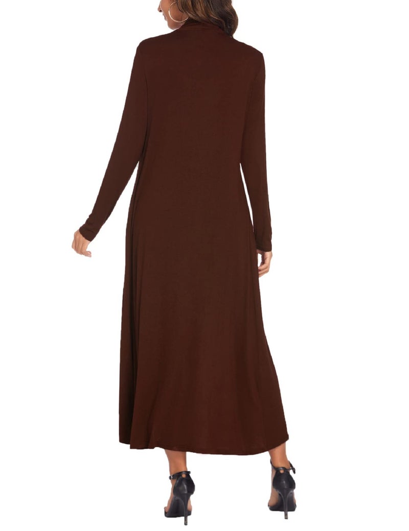 Bluetime Women Floor Length Open Front Cardigan Lightweight Long Sleeve Maxi Duster with Pockets (XL, Dark Brown) - Image 5