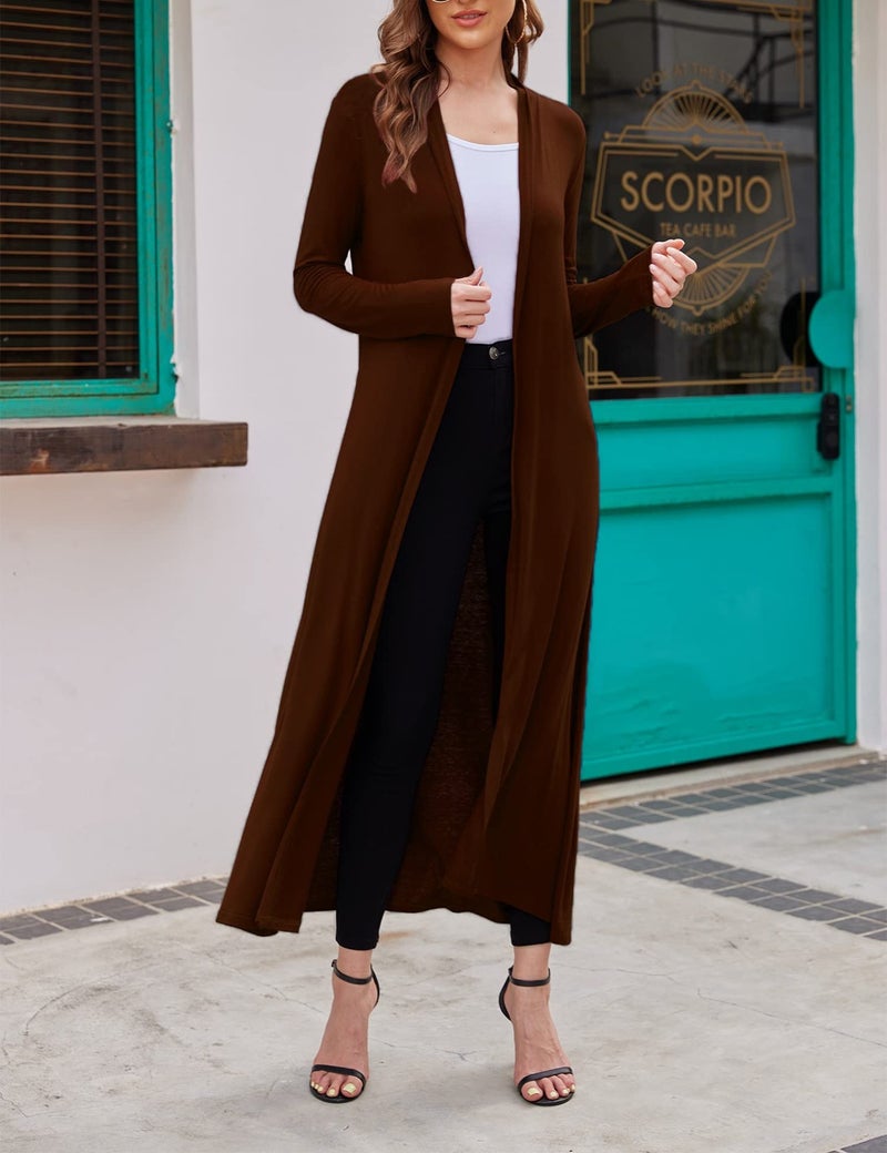 Bluetime Women Floor Length Open Front Cardigan Lightweight Long Sleeve Maxi Duster with Pockets (XL, Dark Brown) - Image 3