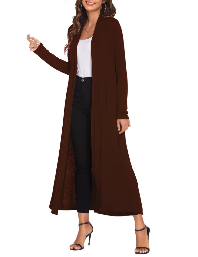 Bluetime Women Floor Length Open Front Cardigan Lightweight Long Sleeve Maxi Duster with Pockets (XL, Dark Brown) - Image 4