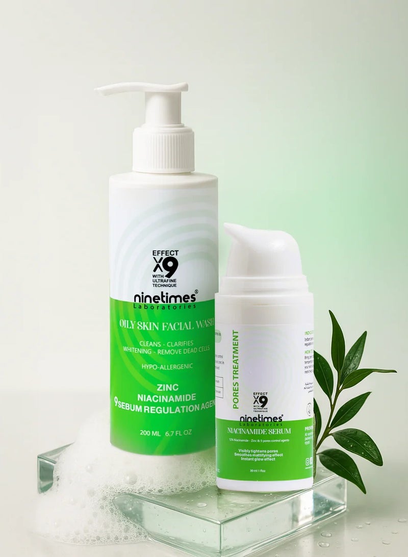 ناين تايمز  روتين البشرة الدهنية من ناين تايمز ( غسول البشره الدهنيه + سيروم) - Image 1