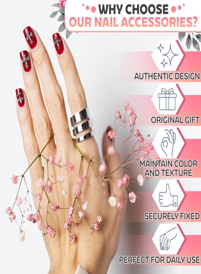 NOVSIX 100 Pcs Cross Nail Charms for Nails Design - Cross Charms for Nails Silver Nail Charms and Gems Nail Charms y2k Nail Cross Charms Nails Charms - Nail Art Charms Cross Nail Charm Nail Art Templates - Image 4