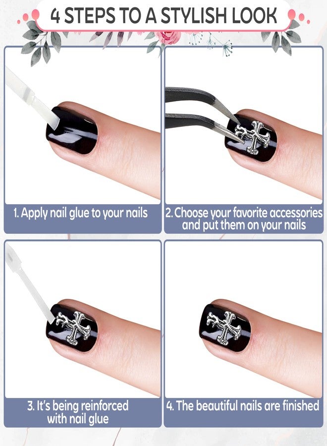 NOVSIX 100 Pcs Cross Nail Charms for Nails Design - Cross Charms for Nails Silver Nail Charms and Gems Nail Charms y2k Nail Cross Charms Nails Charms - Nail Art Charms Cross Nail Charm Nail Art Templates - Image 5
