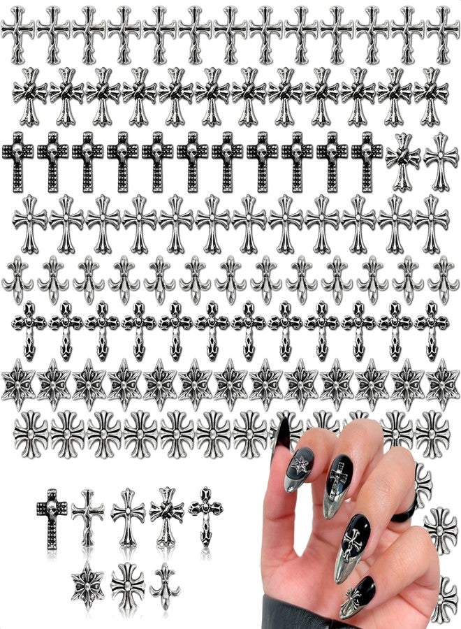 NOVSIX 100 Pcs Cross Nail Charms for Nails Design - Cross Charms for Nails Silver Nail Charms and Gems Nail Charms y2k Nail Cross Charms Nails Charms - Nail Art Charms Cross Nail Charm Nail Art Templates - Image 1