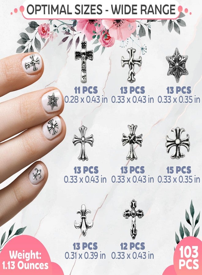 NOVSIX 100 Pcs Cross Nail Charms for Nails Design - Cross Charms for Nails Silver Nail Charms and Gems Nail Charms y2k Nail Cross Charms Nails Charms - Nail Art Charms Cross Nail Charm Nail Art Templates - Image 2