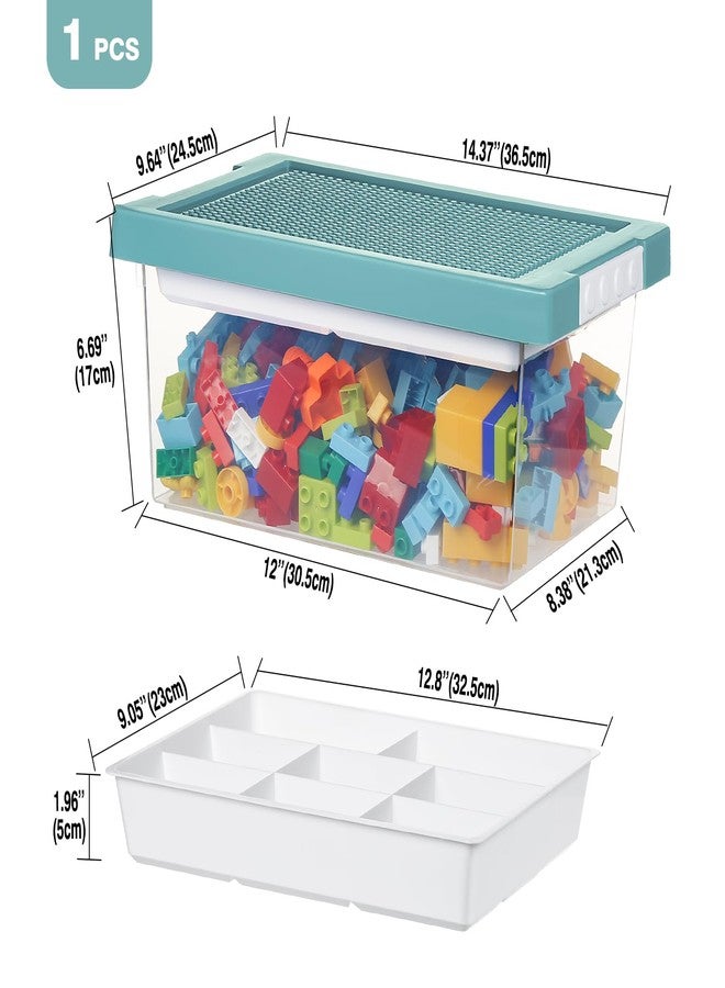 loobuu Plastic Storage Bins with Lids - 1 Set Stackable Arts Crafts Organizer Box with Removable Divided Tray &Compatible Building Baseplate,Toy Chest Containers for Bricks -Green(14.37"x9.64"x6.69") - Image 2