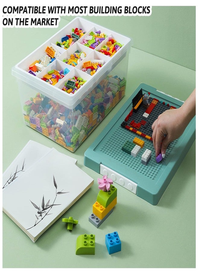 loobuu Plastic Storage Bins with Lids - 1 Set Stackable Arts Crafts Organizer Box with Removable Divided Tray &Compatible Building Baseplate,Toy Chest Containers for Bricks -Green(14.37"x9.64"x6.69") - Image 4