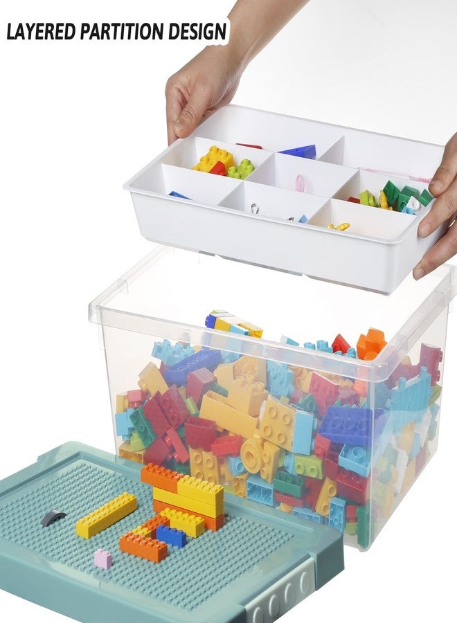 loobuu Plastic Storage Bins with Lids - 1 Set Stackable Arts Crafts Organizer Box with Removable Divided Tray &Compatible Building Baseplate,Toy Chest Containers for Bricks -Green(14.37"x9.64"x6.69") - Image 3
