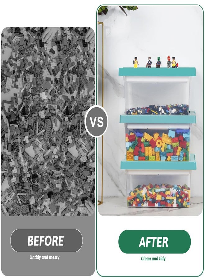 loobuu Plastic Storage Bins with Lids - 1 Set Stackable Arts Crafts Organizer Box with Removable Divided Tray &Compatible Building Baseplate,Toy Chest Containers for Bricks -Green(14.37"x9.64"x6.69") - Image 5