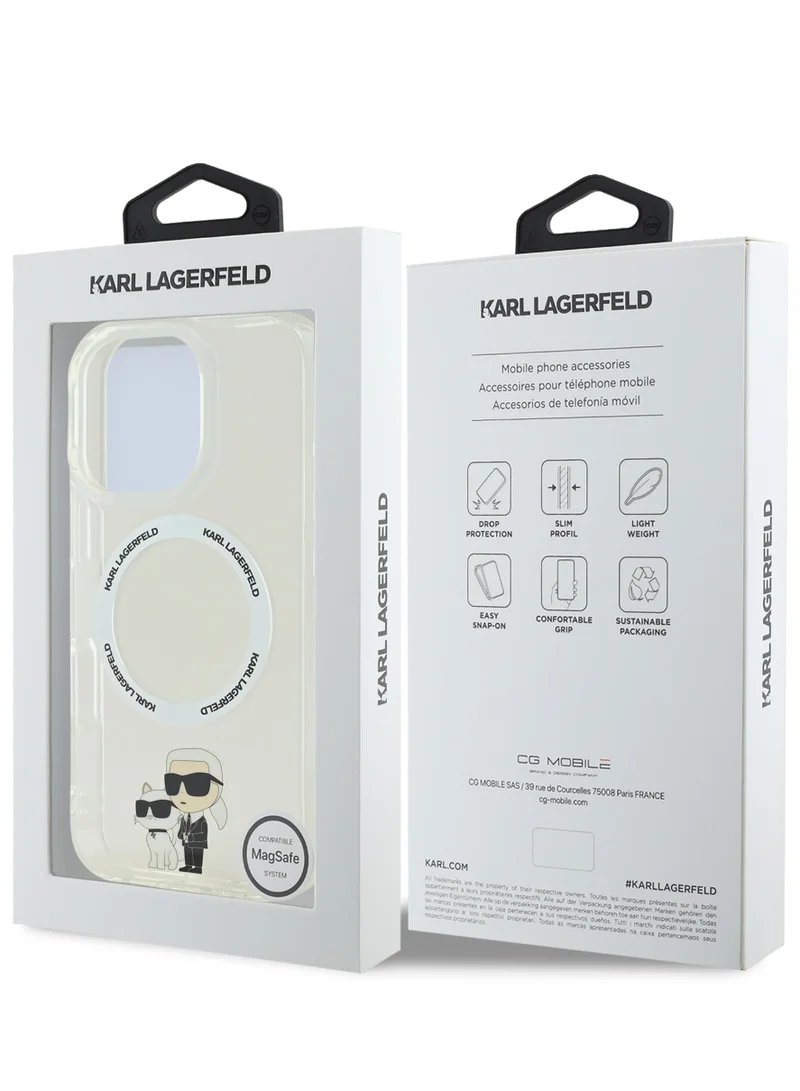 Karl Lagerfeld iPhone 16 Pro Max MagSafe Case IML Hard Cover with Nft Karl & Choupette / Drop protection/ Slim Profile/ Lightweight / Easy Snap-On - Transparent