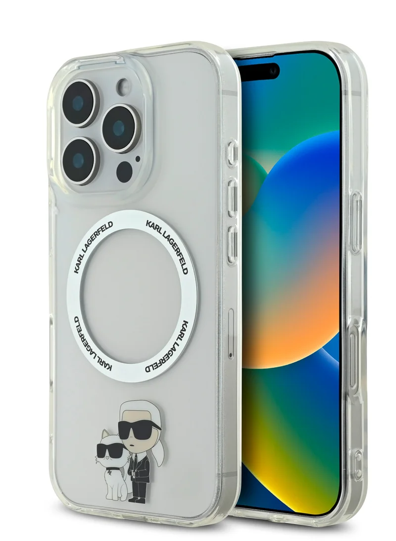 Karl Lagerfeld iPhone 16 Pro Max MagSafe Case IML Hard Cover with Nft Karl & Choupette / Drop protection/ Slim Profile/ Lightweight / Easy Snap-On - Transparent