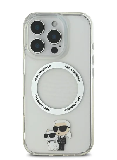 كارل لاغرفيلد جراب MagSafe لهاتف iPhone 16 Pro Max IML Hard Cover مع Nft Karl & Choupette / حماية من السقوط / تصميم نحيف / خفيف الوزن / سهل التركيب - شفاف