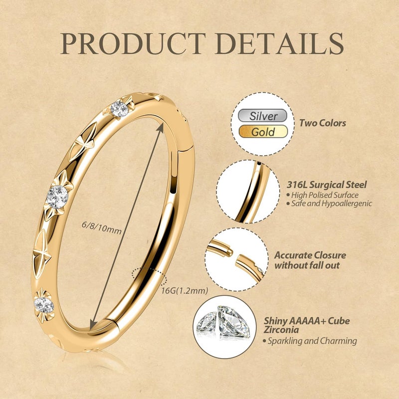 FUNLMO Store 20G 18G 16G 12G Nose Ring Hoop Conch Rook Daith Helix Tragus Piercing Jewelry 316L Surgical Steel Cartilage Earring Conch Hoop Earring Septum Jewelry Belly Lip Ring 5mm to 14mm - Image 2