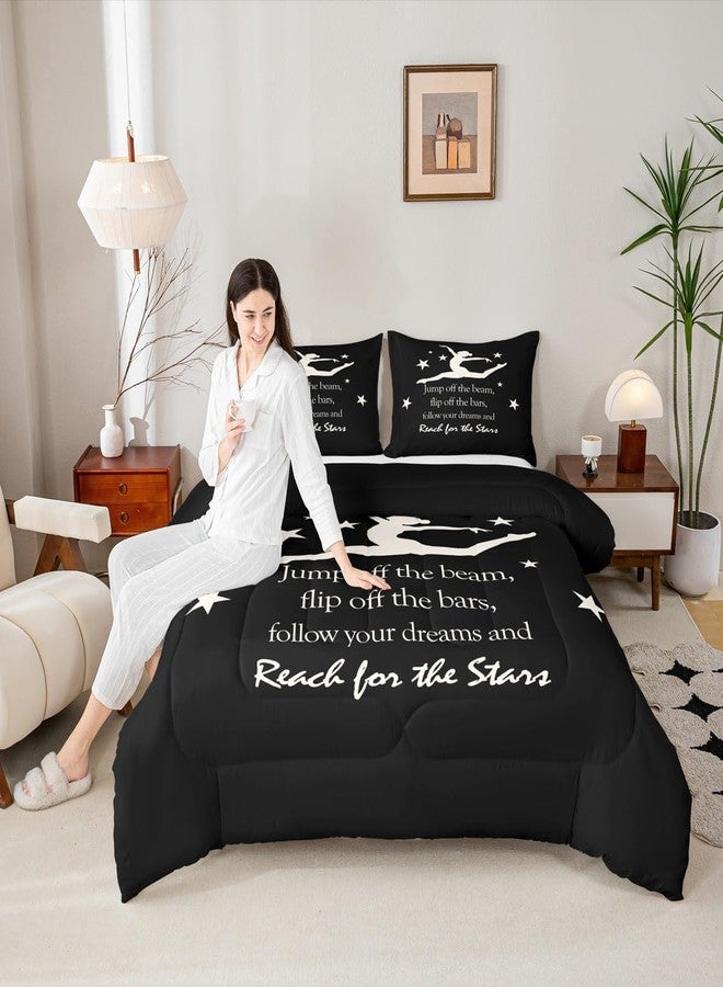 Man Fei Gymnastics Gymnast Silhouette Kids Comforter Set Full Size,Cheerleader Sports Stylish Bedding Set,Girls Boys Adults Xmas Decor,Dance Lovers Modern Down Comforter,Black Duvet Insert,2 Pillowcases - Image 3
