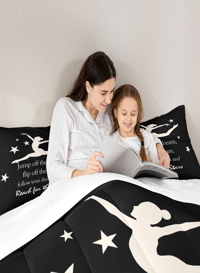 Man Fei Gymnastics Gymnast Silhouette Kids Comforter Set Full Size,Cheerleader Sports Stylish Bedding Set,Girls Boys Adults Xmas Decor,Dance Lovers Modern Down Comforter,Black Duvet Insert,2 Pillowcases - Image 4