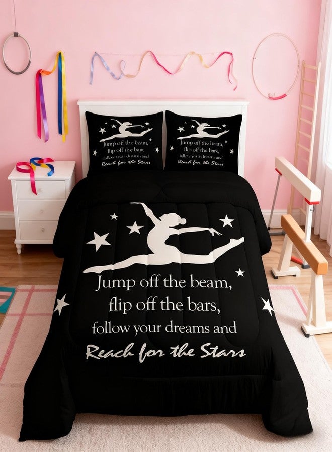 Man Fei Gymnastics Gymnast Silhouette Kids Comforter Set Full Size,Cheerleader Sports Stylish Bedding Set,Girls Boys Adults Xmas Decor,Dance Lovers Modern Down Comforter,Black Duvet Insert,2 Pillowcases - Image 2