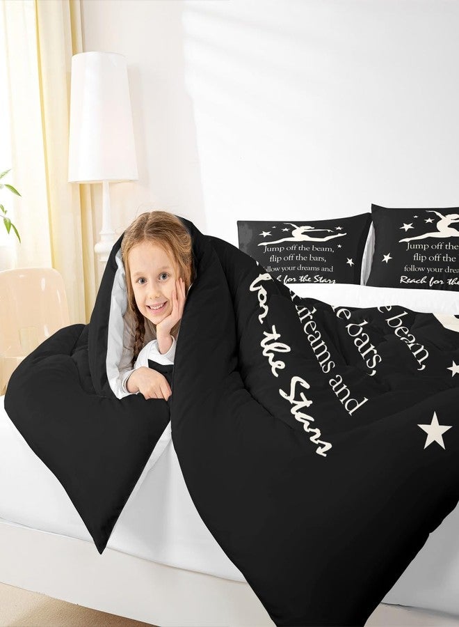 Man Fei Gymnastics Gymnast Silhouette Kids Comforter Set Full Size,Cheerleader Sports Stylish Bedding Set,Girls Boys Adults Xmas Decor,Dance Lovers Modern Down Comforter,Black Duvet Insert,2 Pillowcases - Image 5