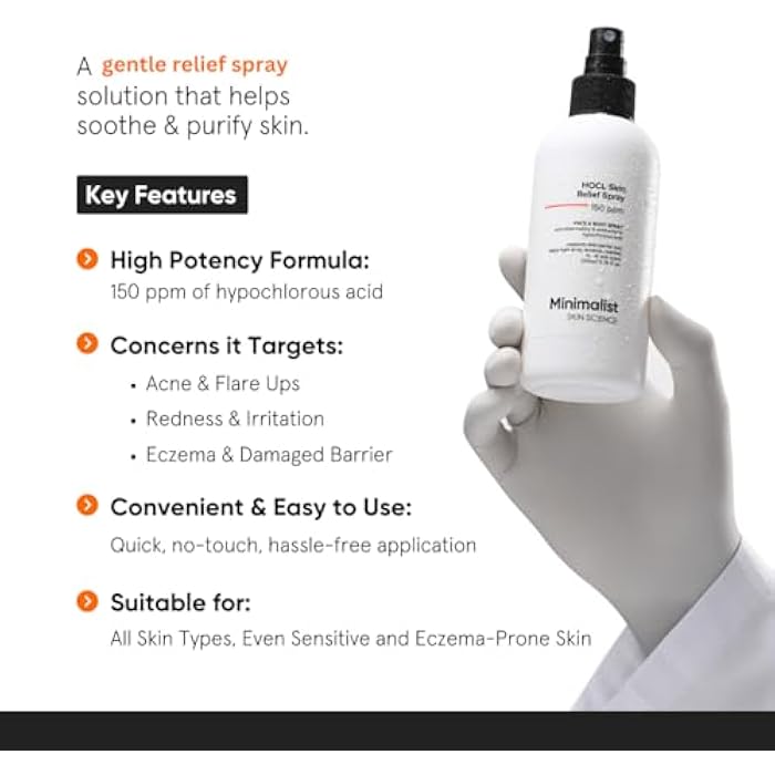 Minimalist Hypochlorous Acid Spray for Acne, Eczema & Redness Relief | Soothes & Purifies Skin Post Workout & Prevents Breakouts | Gentle on Skin HOCL Formulation | for Women & Men | 7.44 Fl Oz/220ml - Image 2