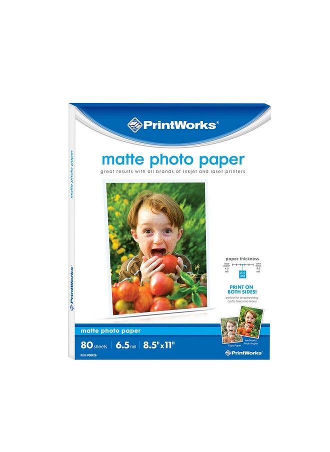 برنت ووركس ورق صور غير لامع من Printworks لطابعات نفث الحبر، قابل للطباعة على كلا الجانبين، 6.5 مل، 8.5 × 11 بوصة، 80 ورقة (00426-6)  - Image 2