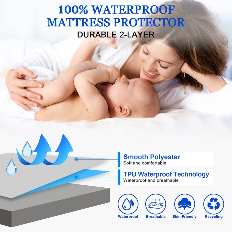 Sufdari Twin Mattress Protector Waterproof Mattress Cover Twin Size for Bed 18"" Deep Pocket Fitted Sheet Style Mattress Protector with Elastic Rubber Band-Gray Twin - Image 3