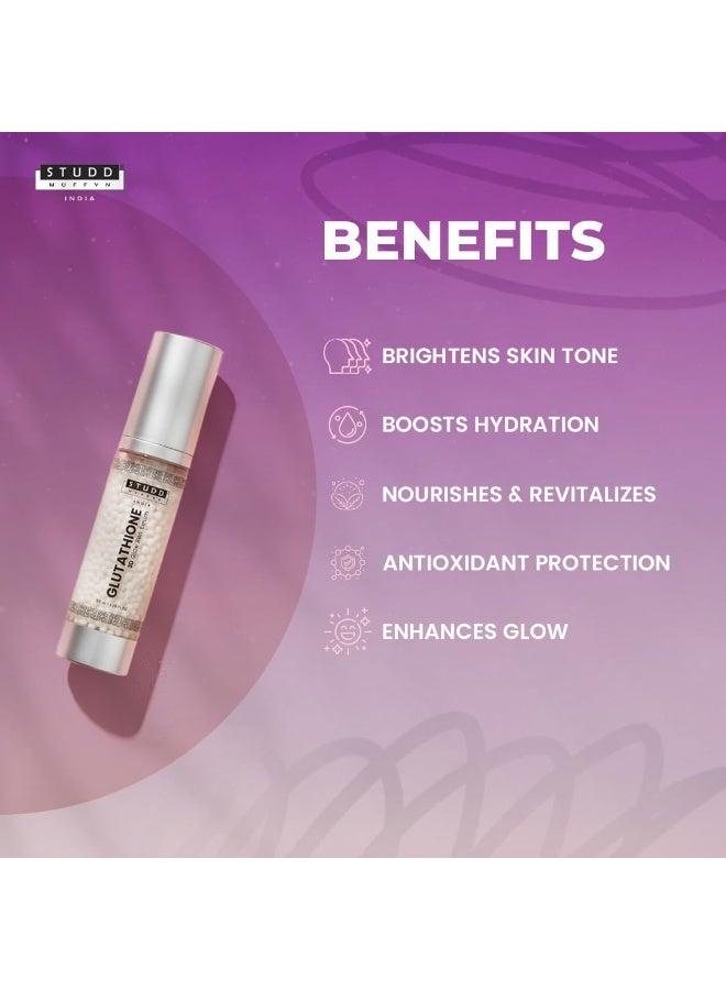 Studd Muffyn Glutathione 3D Glow Face Serum with Hyaluronic Acid & Vitamin E | Anti Aging Serum for Glow, Smooth Skin & Even Tone | Lightweight Daily Face Serum for Women & Men - Image 2