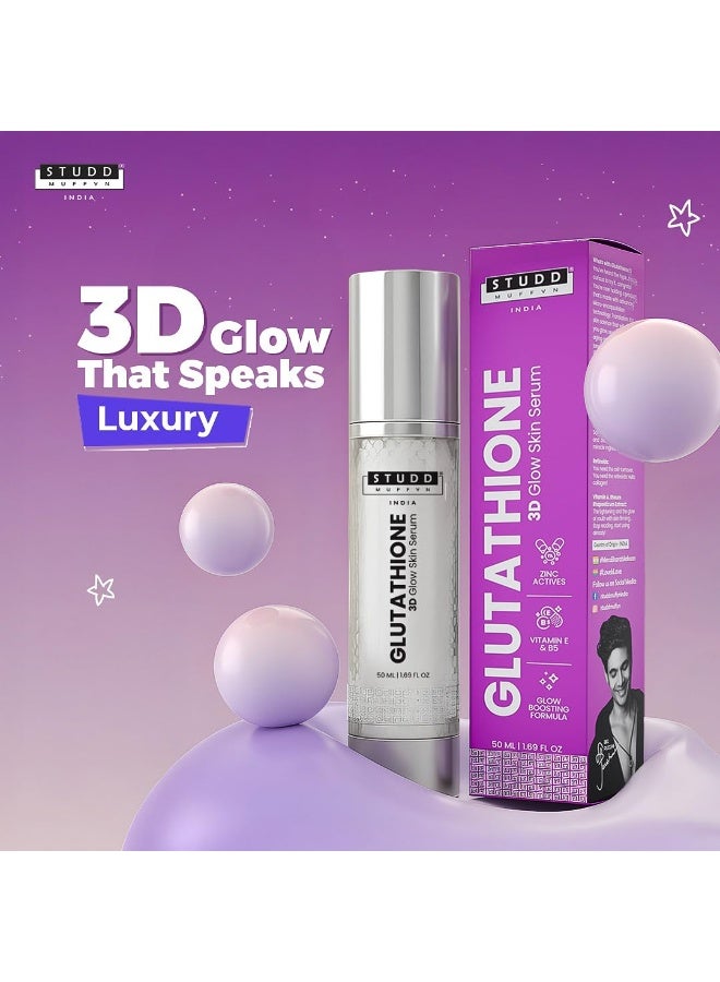 Studd Muffyn Glutathione 3D Glow Face Serum with Hyaluronic Acid & Vitamin E | Anti Aging Serum for Glow, Smooth Skin & Even Tone | Lightweight Daily Face Serum for Women & Men - Image 3