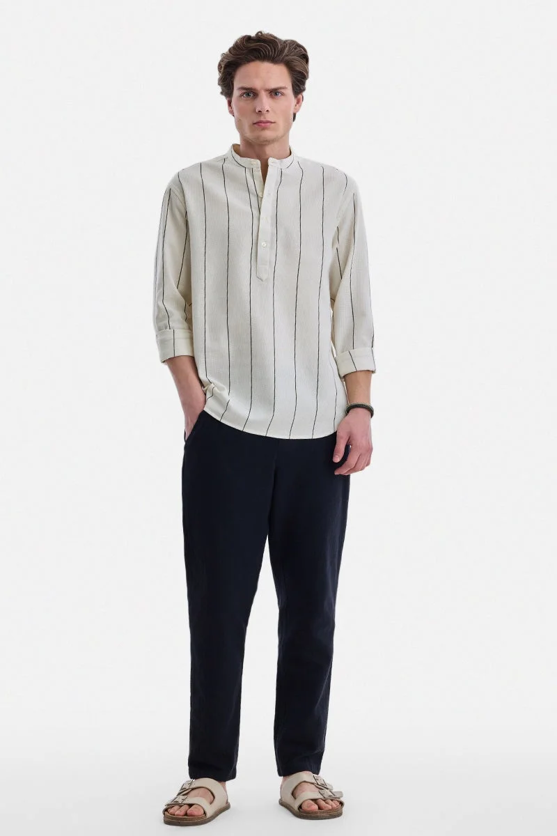 سنيتش Off White Striped Long Sleeve Regular Fit Shirt