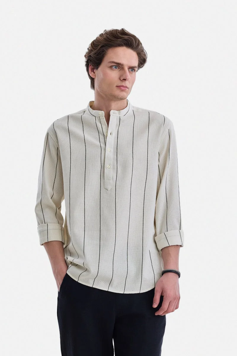سنيتش Off White Striped Long Sleeve Regular Fit Shirt