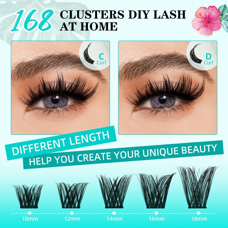 AMZGIRL LASH Lash Clusters Wet Look 168Pcs Eyelash Cluster Ultra-Thin Lash Band Eyelashes Extensions Spiky Anime Wide Span Lashes(Tulip,D-Mix10-18mm) - Image 4