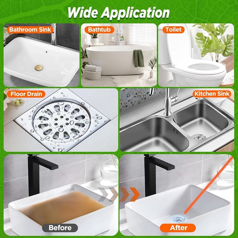 Forlivese 3 Pack 25 Inch Hair Snake Tool Drain Opener Hair Clog Remover Sink Snake for Sewer Kitchen Sink Bathroom Tub Toilet Clogged Drains Relief Cleaning Tool - Image 5