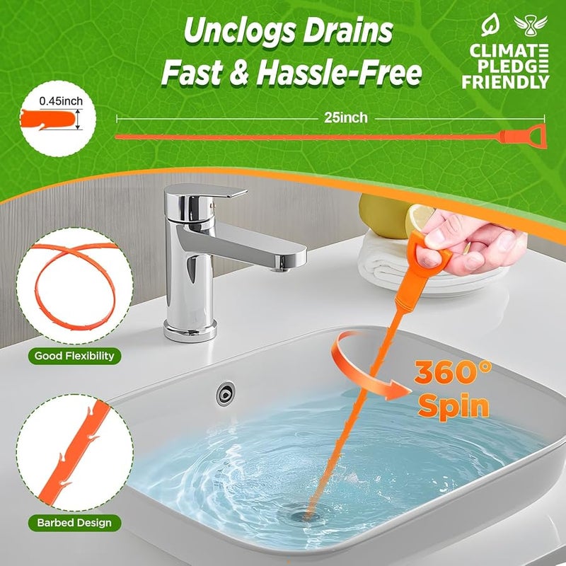 Forlivese 3 Pack 25 Inch Hair Snake Tool Drain Opener Hair Clog Remover Sink Snake for Sewer Kitchen Sink Bathroom Tub Toilet Clogged Drains Relief Cleaning Tool - Image 2