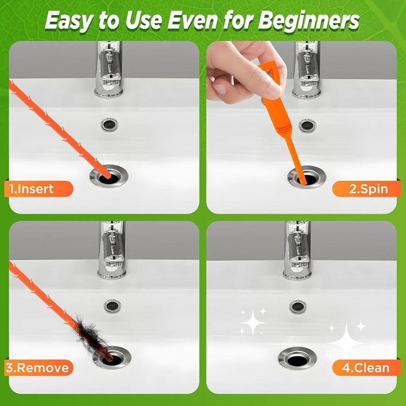 Forlivese 3 Pack 25 Inch Hair Snake Tool Drain Opener Hair Clog Remover Sink Snake for Sewer Kitchen Sink Bathroom Tub Toilet Clogged Drains Relief Cleaning Tool - Image 3