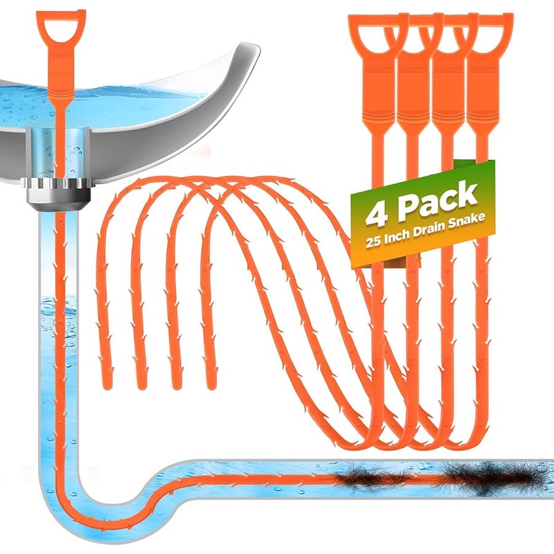 Forlivese 3 Pack 25 Inch Hair Snake Tool Drain Opener Hair Clog Remover Sink Snake for Sewer Kitchen Sink Bathroom Tub Toilet Clogged Drains Relief Cleaning Tool - Image 1