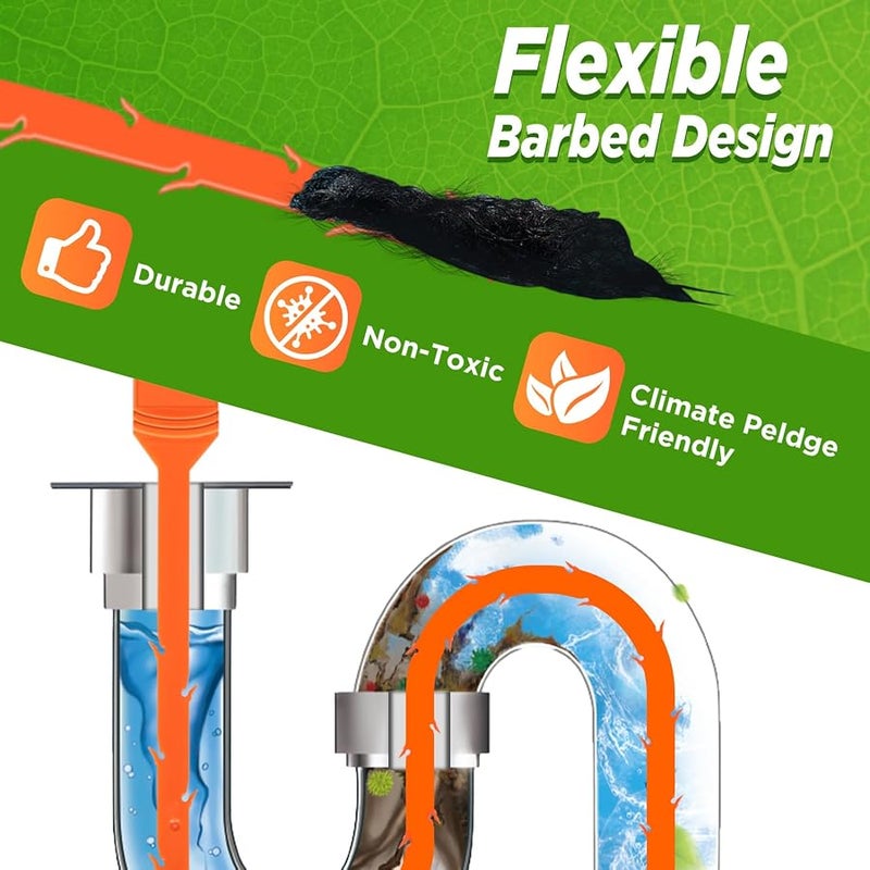 Forlivese 3 Pack 25 Inch Hair Snake Tool Drain Opener Hair Clog Remover Sink Snake for Sewer Kitchen Sink Bathroom Tub Toilet Clogged Drains Relief Cleaning Tool - Image 4