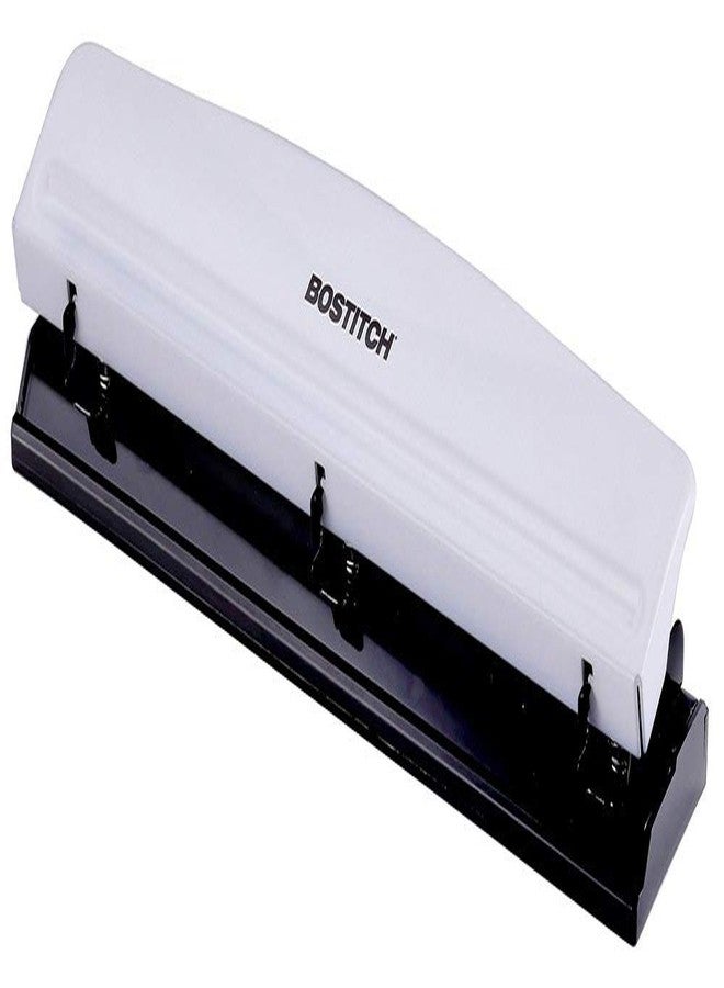 Bostitch Office Premium 3 Hole Punch, 12 Sheet Capacity, Metal, Rubber Base, Easy-Clean Tray, White (KT-HP12-WHITE) - Image 1