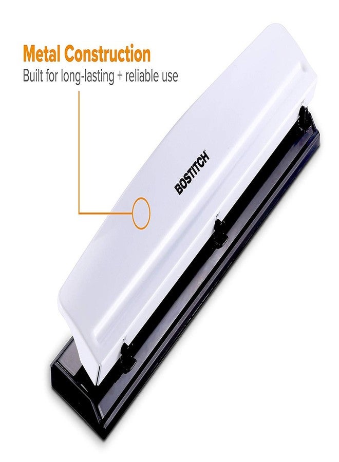 Bostitch Office Premium 3 Hole Punch, 12 Sheet Capacity, Metal, Rubber Base, Easy-Clean Tray, White (KT-HP12-WHITE) - Image 3